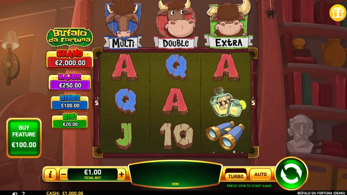 Tampilan visual slot Buffalo da Fortuna dengan latar belakang pemandangan alam liar