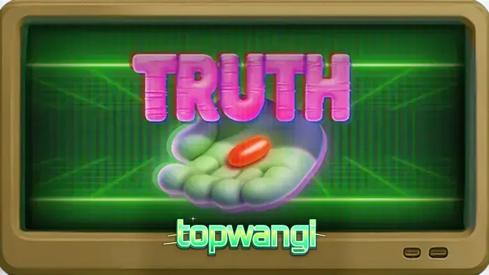 Tampilan visual slot Truth dengan tema ruang investigasi konspirasi dan monitor retro.