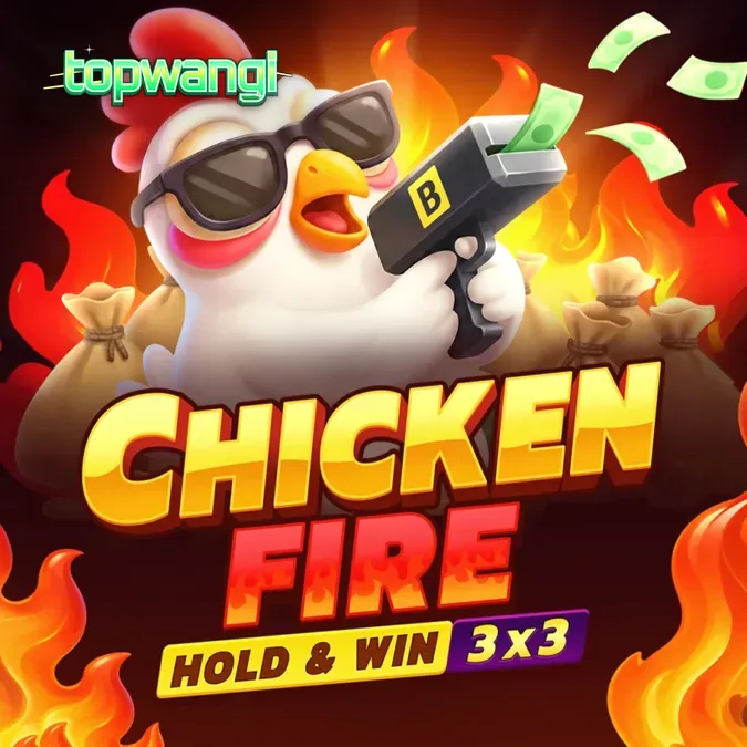 Tampilan grid 3x3 pada slot Chicken Fire dengan simbol koin dan ayam