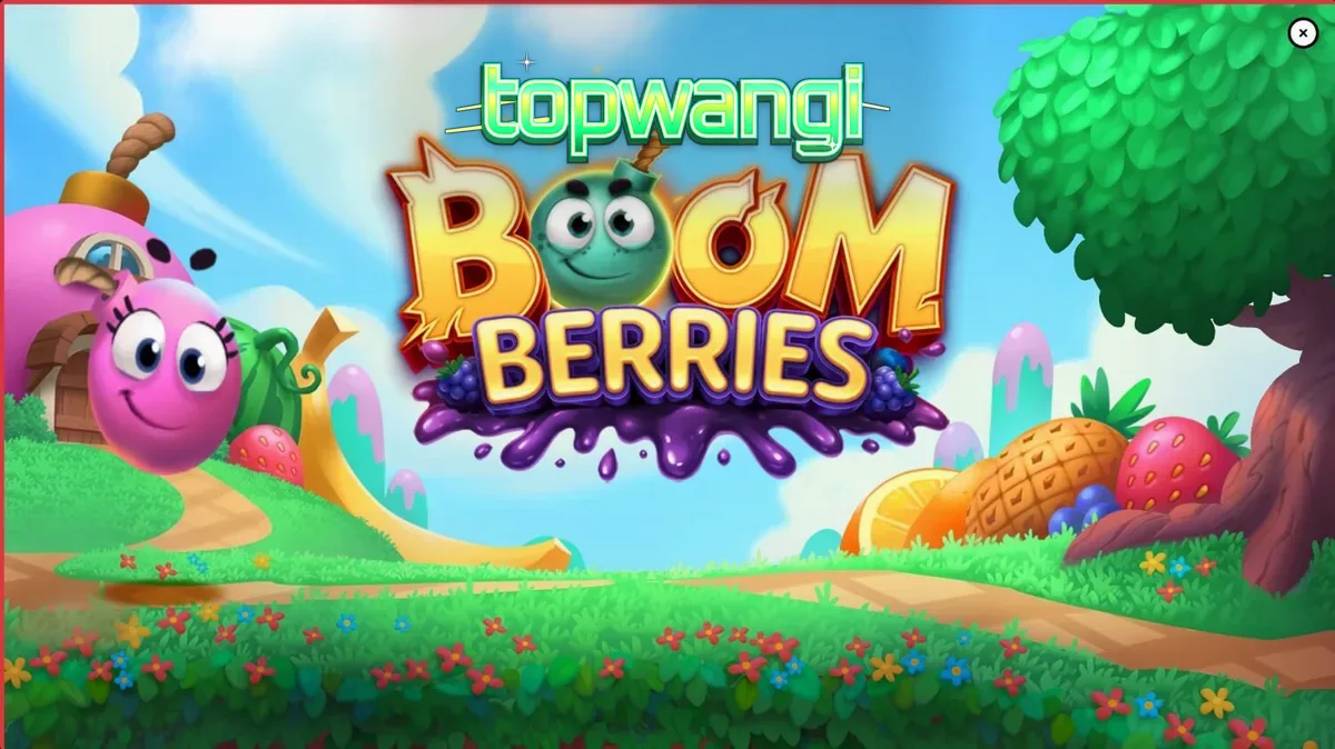Tampilan visual slot Boomberries dengan tema desa buah yang ceria